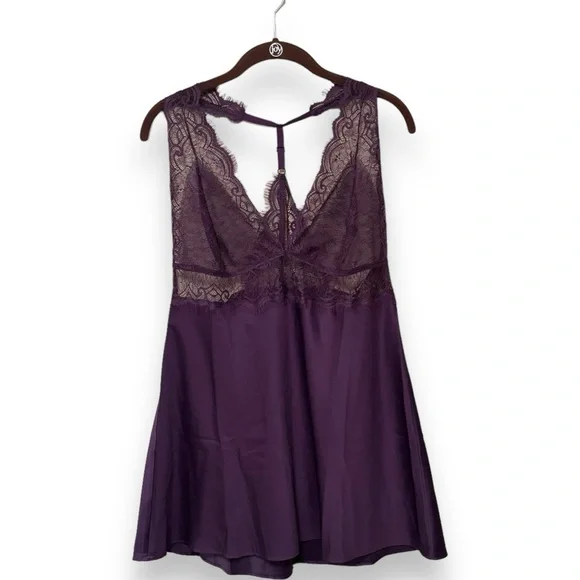 Adore Me Zandy Plum Silk and Lace Racerback Slip/Nightie with Adjustable Straps - Picture 4 of 14